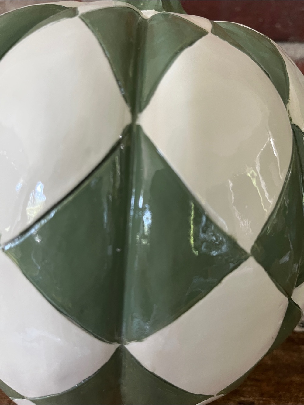 Green and White Checkered resin Pumpkin Accent - Picture 7 of 8